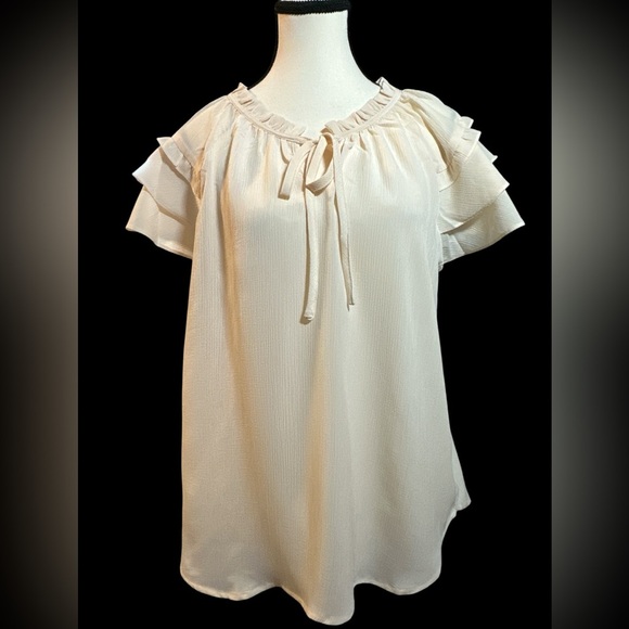 Umgee Cream Ruffle Sleeve Blouse - Picture 1 of 6